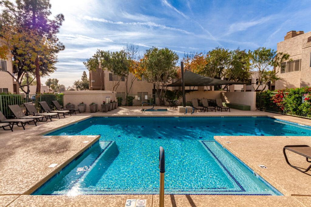 Community pool at the Ikon Hayfield Condominiums in Gilbert Arizona