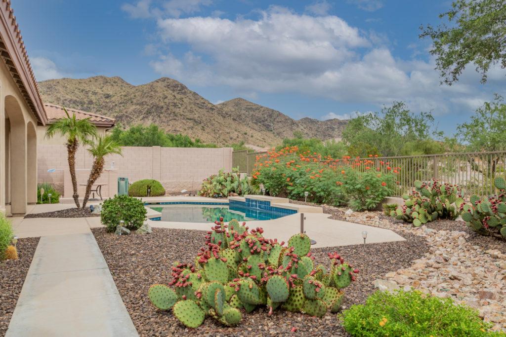 Mountain views, desert common space views and a pool in the backyard of a Phoenix home for sale