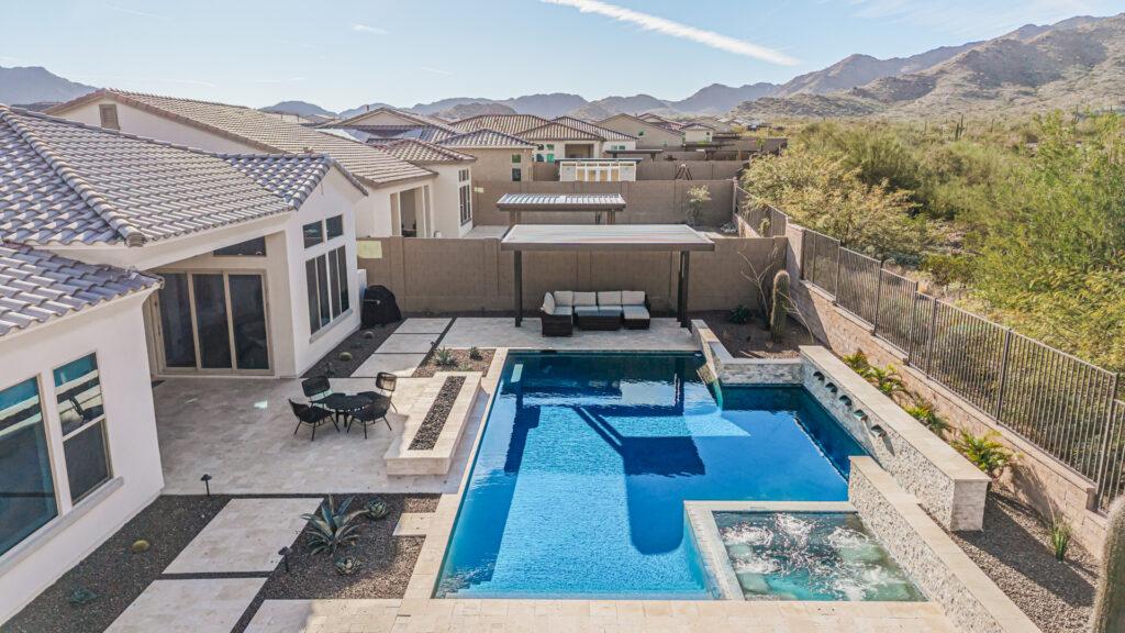 Pool and spa in the back yard of a luxury home in Verrado at Buckeye Arizona