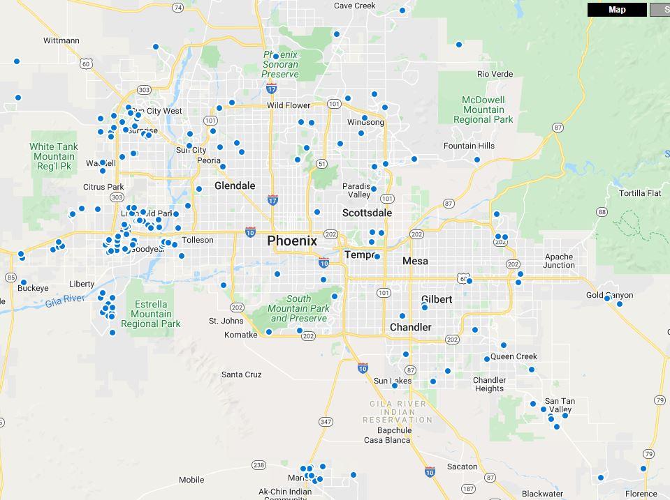 Map of Laurie Lavine's home sales in Greater Phoenix real estate area