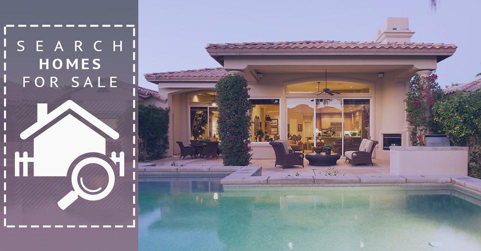 image of a phoenix home with a pool and of a search button